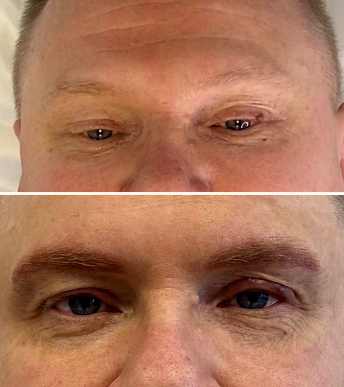 Men's brows before and after permanent makeup